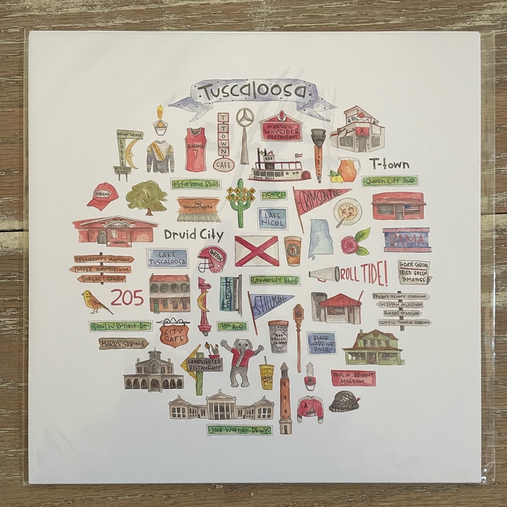Tuscaloosa Alabama 9x9 Print Bama Roll Tide University of Alabama TTown